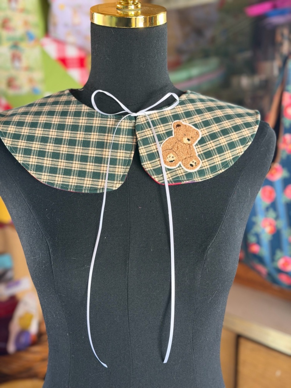 Plaid Peter Pan Collar with Teddy patche 🐻